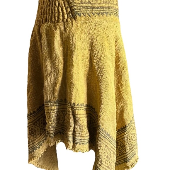 Ethnic Indian Handkerchief Skirt Autumn Gold With Black Aztec Print Boho Hippie - Picture 2 of 6
